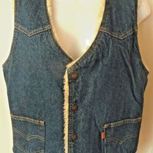 Levis Sherpa Truckers Vest Medium Blue Denim